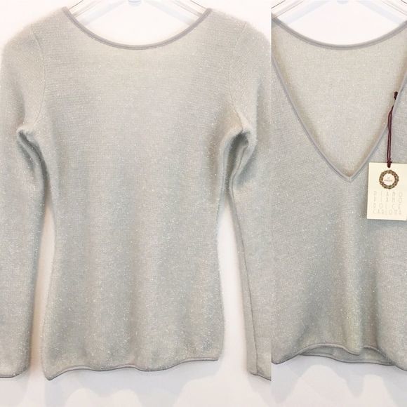 Le Maglie Metallic Fuzzy Sweater Alpaca V Back‎ Made in Italy Size 42 S - Picture 1 of 6